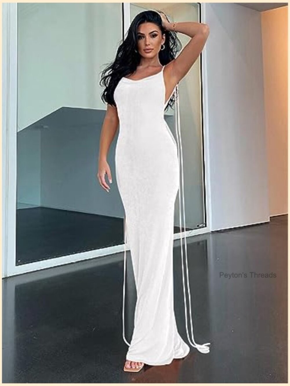 Backless Halter Cowl Neck Bodycon Maxi Dress Spaghetti Strap Sexy Cocktail - Picture 2 of 7
